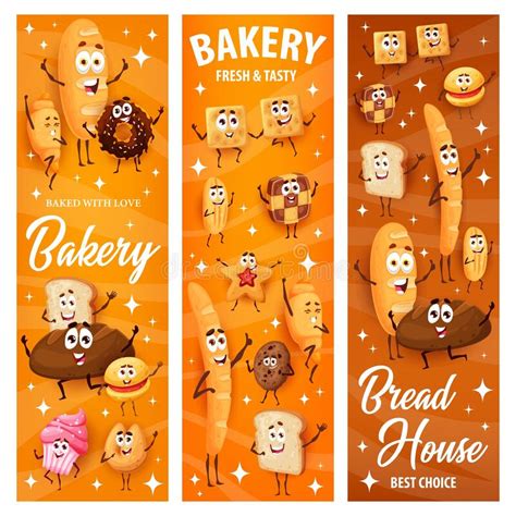 Cartoon Bread Bakery And Confectionery Characters Stock Vector