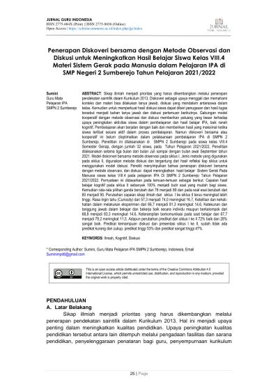View Of Penerapan Diskoveri Bersama Dengan Metode Observasi Dan Diskusi Untuk Meningkatkan Hasil