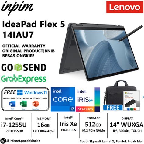 Jual Lenovo Ideapad Flex 5 14iau7 I7 1255u 16gb 512gb 14 Wuxga Touch