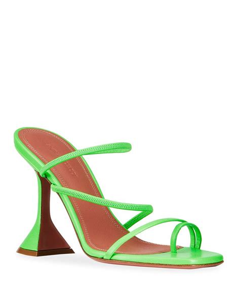 Amina Muaddi Naima Strappy Pedestal Slide High Heel Sandals Neon Green