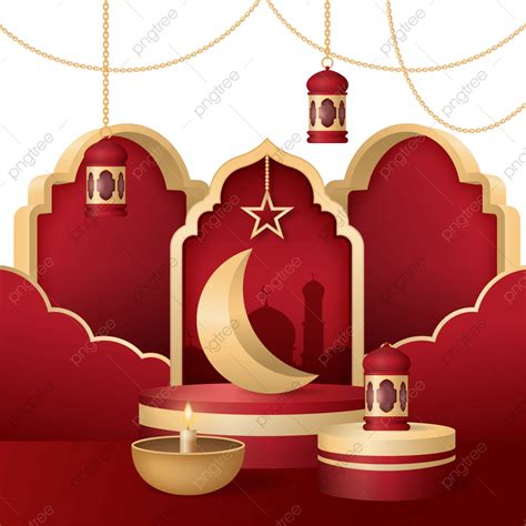 Ramadan Elements Vector Design Images 3d Ramadan Red Elements 3d