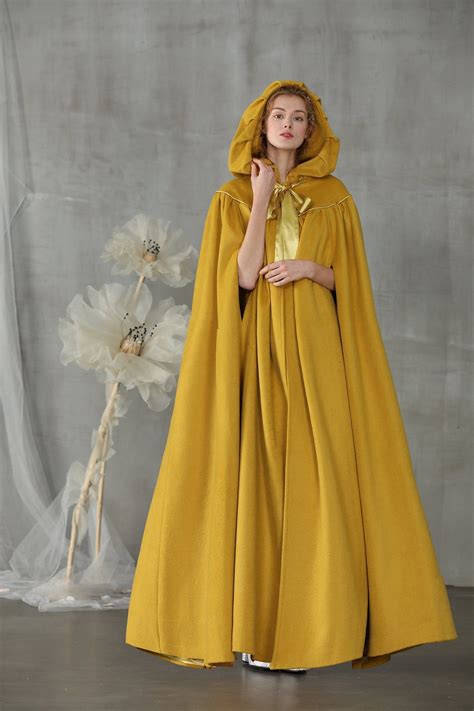 Hooded Cloak In Yellow Maxi Wool Cloak Cape Wool Cape Wool Cloak Cape Wedding Cloak Maxi