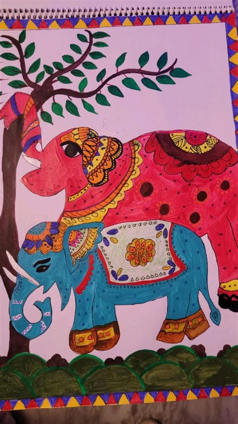 Indian Traditional Art Of Madhubanibright Acrylic Handmade Painting