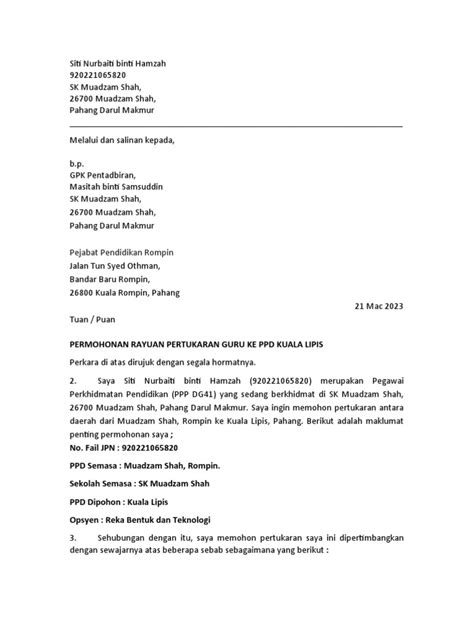 Contoh Surat Rayuan Pertukaran Sekolah 2019 Pdf