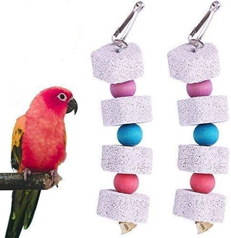 Litewoo Parrot Bird Chew Toys 2 Pcs Bird Beak Grinding Lava Block With Bell Toy For Conure