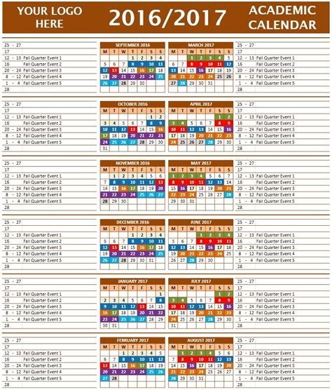 Microsoft Excel Academic Calendar Template - Lilly Phaidra