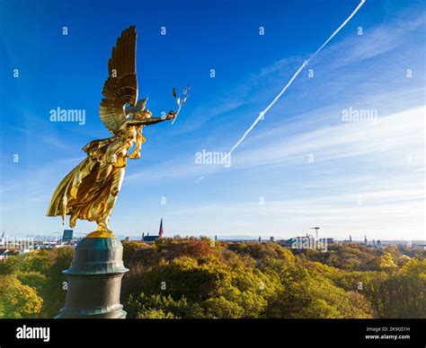 Famous Golden Angel Of Peace Statue Friedensengel In Munich Germany