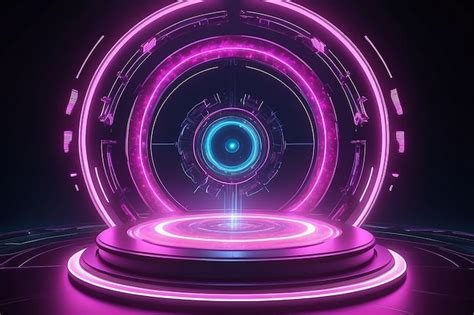 Premium Photo Circle Teleport Podium Pink Hologram And Portal Science