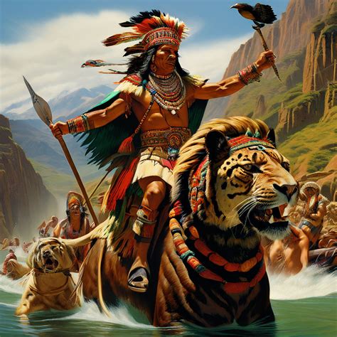 An Inca Ruler Demonstrating Supremacy Atop A Robust Jaguar By Nicolas