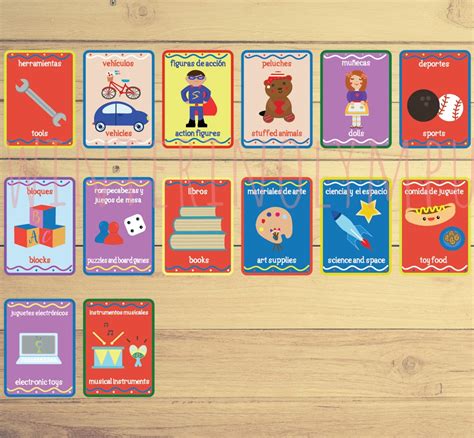 Bilingual Spanish English Toy Storage Labels Printable For Etsy España