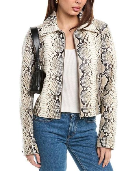 Michael Kors Python Embossed Leather Jacket in White | Lyst