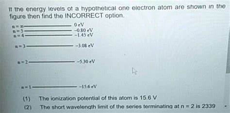 The Energy Levels Of A Hypothetical One Electron Atom Are Shown In The