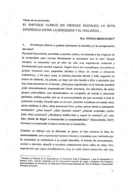 Mancovsky El Enfoque Clinico En Ciencias Sociales La Sutil Diferencia