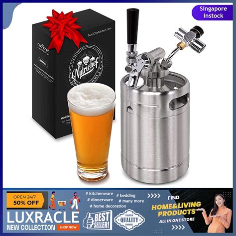 [sgstock] Pressurized Beer Mini Keg System 64oz Stainless Steel Growler Tap Portable Mini Keg