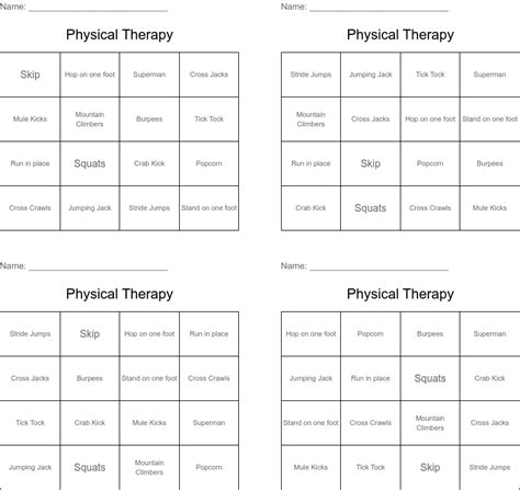 Physical Therapy Bingo Cards Wordmint