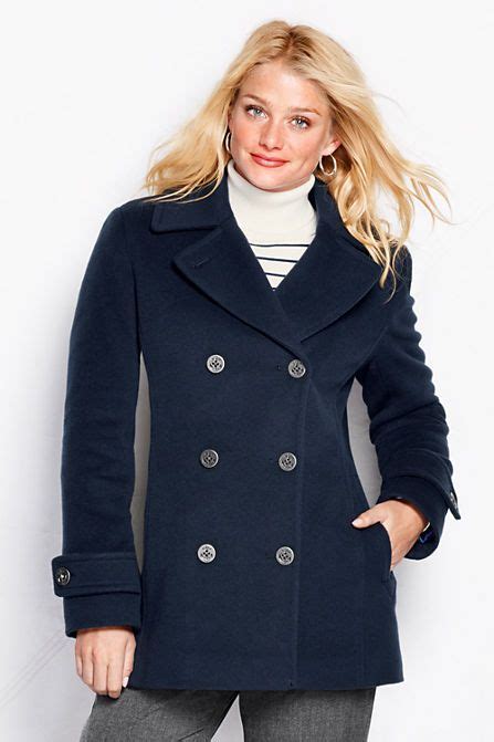 Womens Luxe Wool Insulated Pea Coat From Lands End Peacoat Black