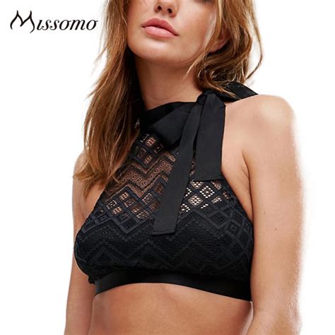 Missomo Women Lace Halter Bra Sexy Lace Up Full Cup Wire Free Female