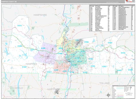 Hampden County Ma Wall Map Premium Style By Marketmaps