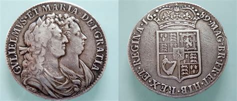 Great Britain 1689 William And Mary Half Crown 2nd Bust Frosted Caul