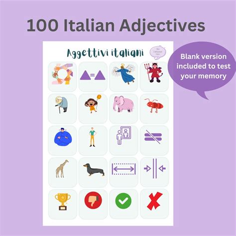 Italian Adjectives Italian Vocabulary Italian Flashcards Etsy