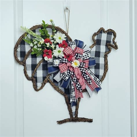 Rooster Wreath For Front Door Rooster Door Hanger Farmhouse Etsy