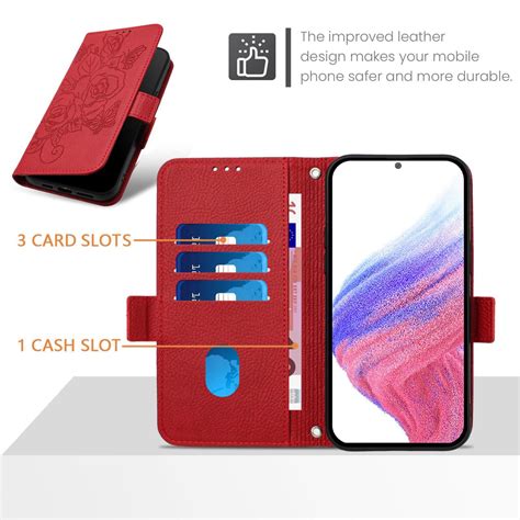 For Infinix Hot Play Embossed Rose Rfid Anti Theft Leather Phone Case Red Alexnld