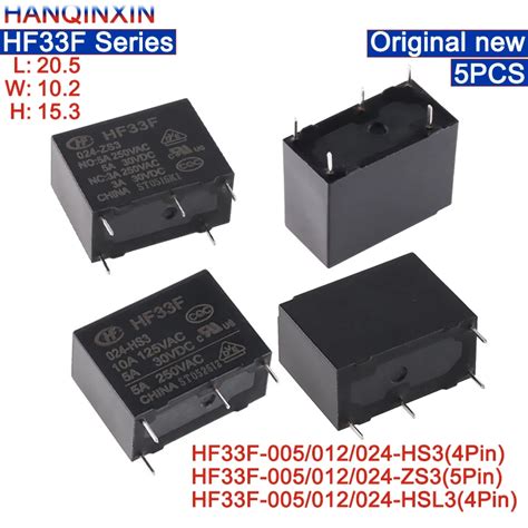 Rel 5V 12V 24VDC HF33F 005 012 024 HS3 HSL3 4Pin ZS3 5Pin 5A 250VAC JZC