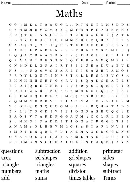 Maths Word Search Wordmint