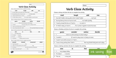 Verb Cloze Passage Year 3 Australia Teacher Made