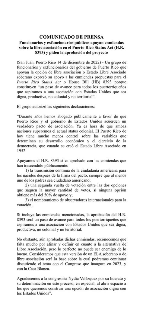 Aníbal Acevedo Vilá on Twitter Comunicado de prensa sobre el H R