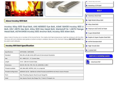 Incoloy 800 Bolt ASME SB408 Incoloy 800 Hex Head Bolt Fas10 PPT