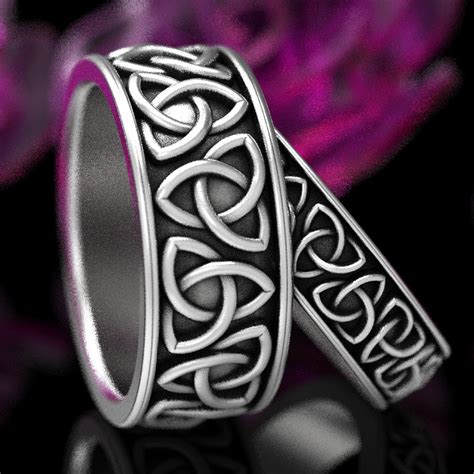 Celtic Trinity Wedding Ring Set Trinity Knot Wedding Band Etsy