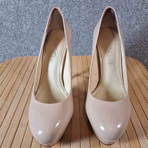 ALDO PLATFORM STILETTO Court Shoes Nude Patent Leather UK3 4 95