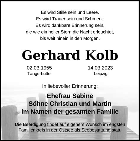 Traueranzeigen Von Gerhard Kolb Trauer Anzeigen De