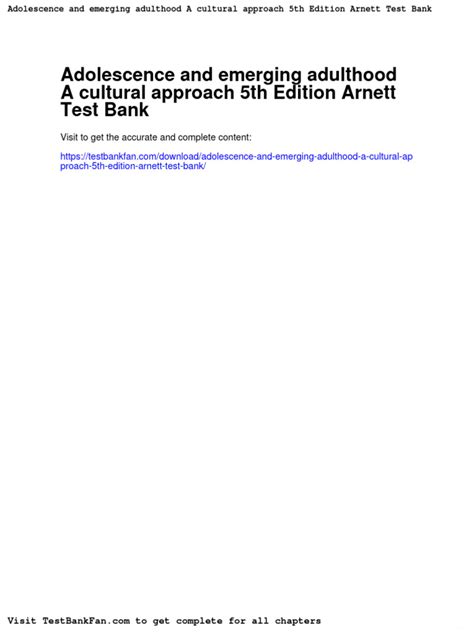 Adolescence And Emerging Adulthood A Cultural Approach 5th Edition Arnett Test Bank Pdf