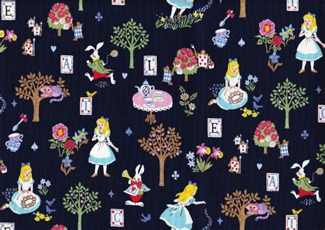 half yard Alice in wonderland fabric Navy blue color