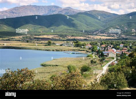 Looking across the village of Mikrolimni on the shore of Mikri Prespa ...