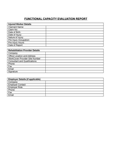 Printable Functional Capacity Evaluation Sample