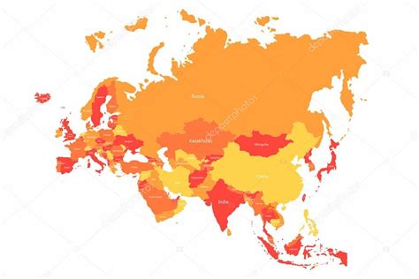 Vector Eurasia map with countries borders. Abstract red and yellow ...