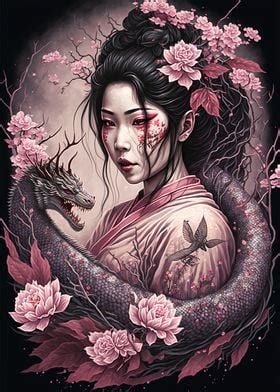 Geisha Dragon Poster By Graphic Japanese Displate