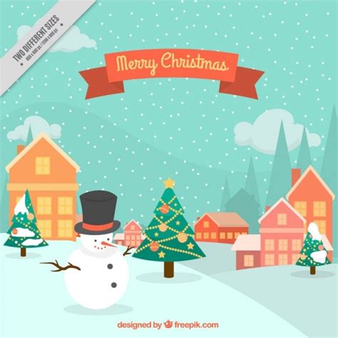 Fondo de paisaje navideño con casas Vector Gratis