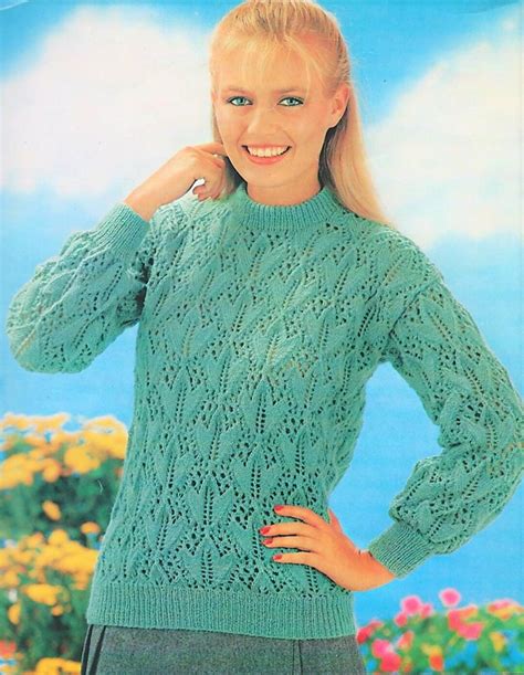 Vintage Knitting Pattern Womens Ivy Leaf Stitch Lacy Knit Pullover Sweater Jumper Top Pdf