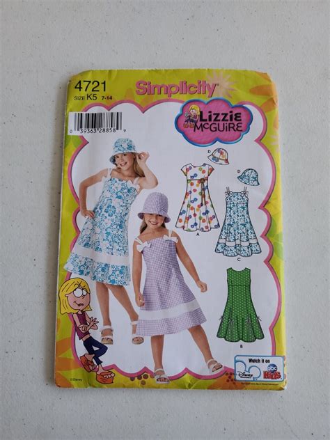 Simplicity 4721 Childs Sz 7 14 Summer Dress Bucket Hat Lizzie Mcguire