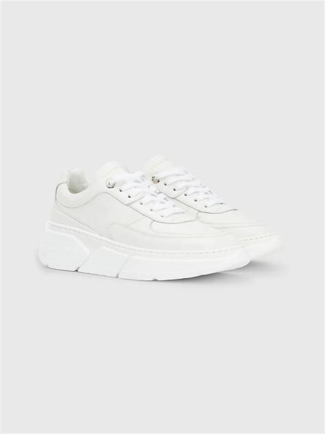 Scarpe Running In Pelle Con Suola Spessa Bianco Tommy Hilfiger