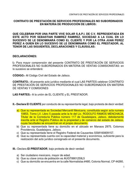 Contrato De Prestación De Servicios Profesionales México Gobierno