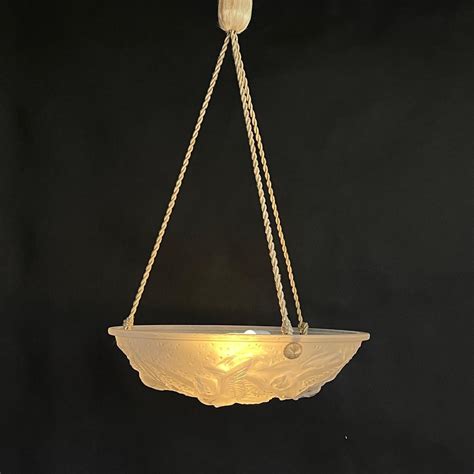 Art Deco Glass Bowl Lamp With Bird Motifs From Muller Frères 1930s For Sale At Pamono