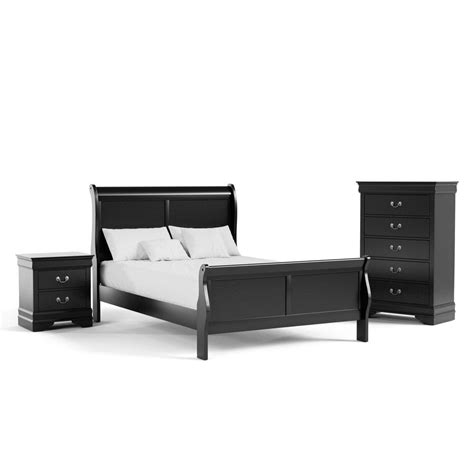 Furniture Of America 3 Piece Burkhart Black Wood Full Bedroom Set Bed