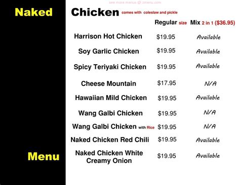 Menu At Naked Chicken Restaurant Harrison Hot Springs