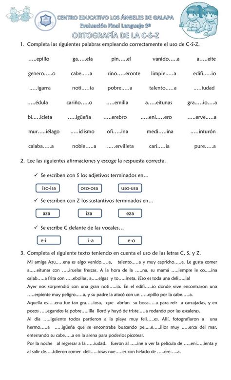 Uso De La C S Z Interactive Worksheet Adjetivos Ortografía Cuadro De Texto