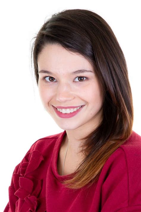 Portrait Of Young Pretty Positive Girl Smiling Looking At Camera Over